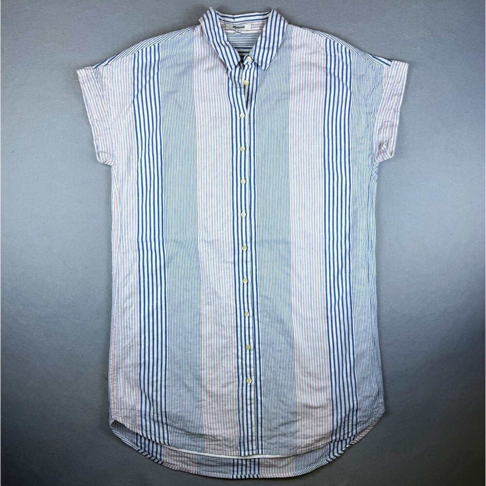 Madewell Central Shirt Dress Womens M Blue White Striped Cotton Button Front